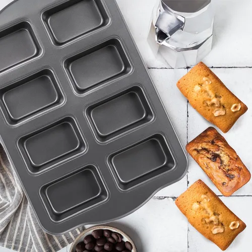 Vista 4 de Lawei Paquete de 2 mini moldes para pan de 8 cavidades, moldes pequeños antiadherentes para pan, moldes rectangulares de acero al carbono para pan