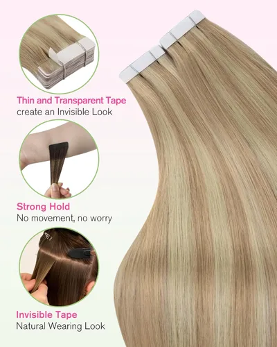 Vista 30 de YoungSee Extensiones de Cabello Humano con Cinta Balayage Extensiones de Cabello con Cinta Marrón Oscuro Extensiones de Cabello con Cinta Ombre