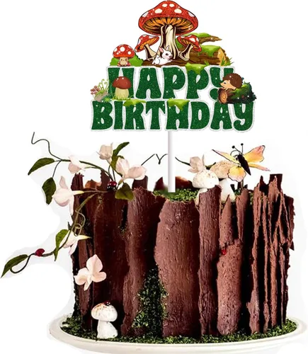 Vista 2 de Decoración para tartas de hongos para niños y niñas, decoración de fiesta de hongos de bosque, decoración para tartas de cumpleaños con purpurina