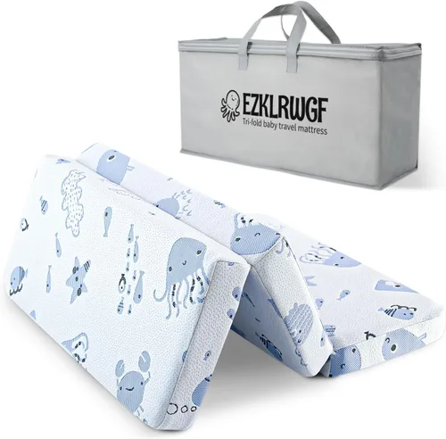 Vista 2 de Colchón de triple pliegue y juego, espuma viscoelástica de doble cara portátil con funda lavable
