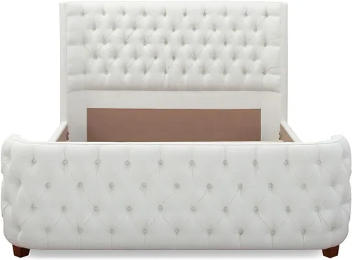 Vista 4 de Jennifer Taylor Home Brooklyn - Juego de cabecero y estribo de cama con panel capitoné, tamaño Queen, poliéster blanco antiguo