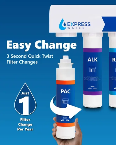 Vista 10 de Express Water Elite RO Sistema de filtración de agua alcalina de ósmosis inversa – Cambio de filtro de giro rápido 9 etapas de RO Filtro de agua