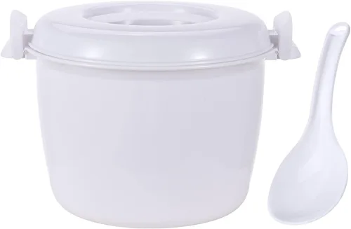 Vista 8 de FEESHOW Arrocera portátil de microondas de grado alimenticio con paleta de arroz, color blanco, pequeño