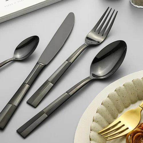 Vista 4 de 16-Piece Silverware,Service for 4，Serving Set,304 Stainless Steel Steak Knife, Fork and Spoon Hotel Creative Western Tableware Gift Set,Mirror Negro
