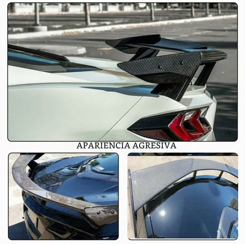 Vista 3 de Alerón trasero de fibra de carbono real para Chevrolet Corvette C8 2020-2025 2-Puertas Alerón trasero de ala alta de fábrica Outlet