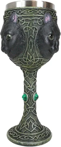 Vista 8 de Ebros Wicca Mystical Witching Hour Black Cat Wine Goblet 7oz Feline Cats Celtic Wine Knotwork Bebida Cáliz Copa con gemas verdes