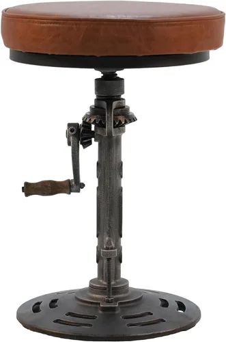 Vista 9 de LOKKHAN Taburete de bar industrial vintage estilo steampunk americano, estilo retro, base de hierro fundido giratoria, parte superior de cuero