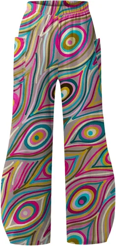 Vista 3 de Pantalones de lino para mujer, con estampado vintage, elásticos, de cintura alta, control de abdomen, pantalones clásicos