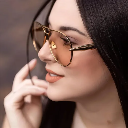 Vista 7 de Lentes de sol estilo aviador retro dorados para mujeres y hombres, 2025 de metal de gran tamaño de los años 70