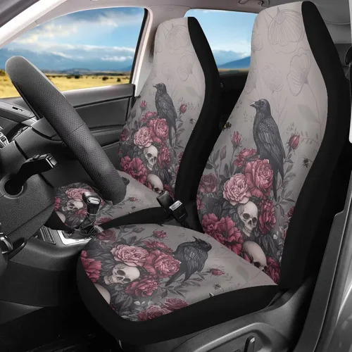 Vista 29 de Bulopur Fundas para asientos de coche negras y blancas con forma de murciélago, protector de asiento de coche universal, accesorios de coche