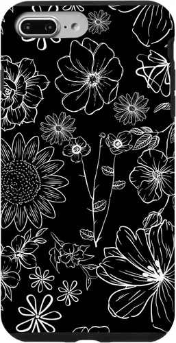 Vista 12 de iPhone 12 Mini - Funda floral de primavera con patrón de flores silvestres en blanco y negro