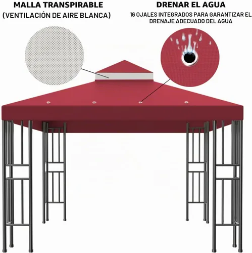 Vista 2 de Sumfaller - Cubierta superior de repuesto para cenador de 10 x 10 pies Rojo