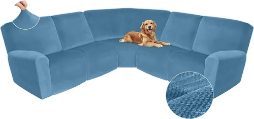 Vista 627 de Arfntevss Fundas de sofá seccional reclinable de terciopelo, Funda de sofá seccional de esquina para sofá reclinable, Funda elástica suave