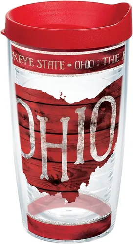 Vista 12 de Tervis Ohio Outline - Vaso aislado con envoltura y tapa roja, 24 onzas, transparente