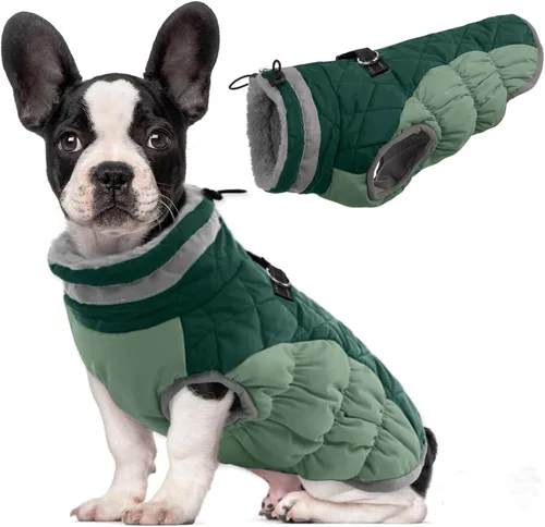 Vista 44 de Lelepet Abrigo cálido para perro, abrigo de invierno para perro, chaqueta impermeable para perros con arnés integrado reflectante de forro polar