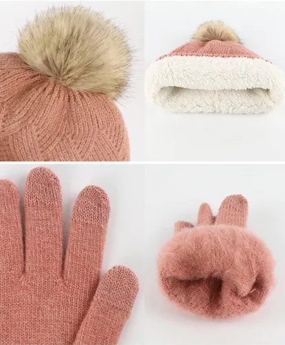 Vista 5 de Bufanda de punto de lana, gorro de esquí, guantes táctiles para invierno, para mujer y hombre