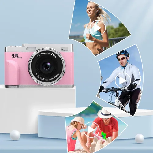 Vista 5 de Bewinner 4K 48MP UHD Digital Camera, Compact Portable Camera with 16x Zoom and Smart Autocococo, Travel Anti Shake Vlog Cameras with 32GB Memory