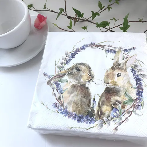 Vista 3 de Servilletas de conejito de 20 unidades – Lindas servilletas de cóctel tamaño cena y almuerzo – Papel para Decoupage y estilo vintage