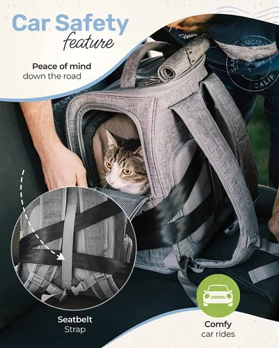 Vista 7 de Mochila transportadora grande para gatos, mochila de senderismo de viaje grande para mascotas, aprobada por aerolíneas, perfecta para gatos