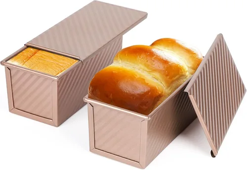 Vista 11 de Beasea Pullman - Molde para pan con tapa, paquete de 2 moldes pequeños antiadherentes para pan de 0.5 lb, acero al carbono, mini caja para pan Negro