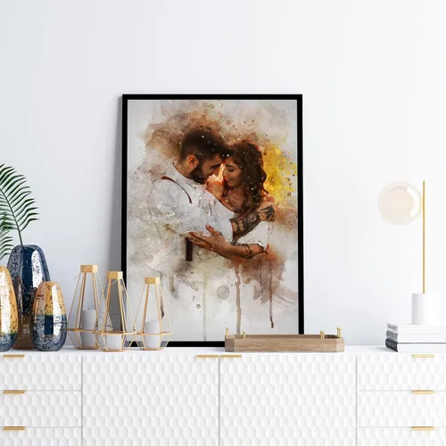 Vista 6 de Awesometik Lienzo de retrato de acuarela de foto, impresión de ilustración de boda, obra de arte personalizada, arte de acuarela, arte de pared