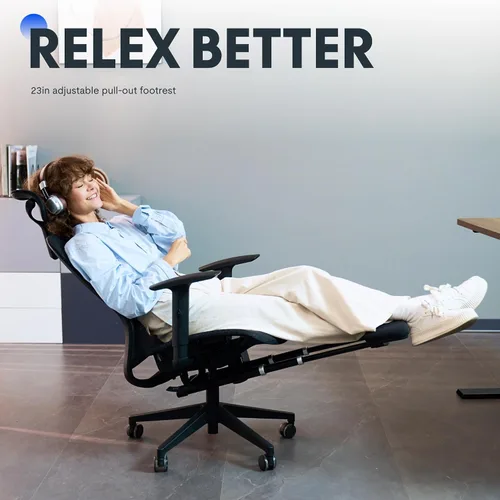 Vista 4 de FLEXISPOT Silla de oficina ergonómica con reposapiés, silla de computadora con respaldo de malla, sillas de escritorio de oficina en casa
