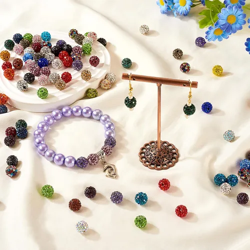 Vista 6 de Beadthoven - 100 cuentas de diamantes de imitación de arcilla de 0.394 pulgadas para la fabricación de joyas, cuentas de bola de disco de cristal