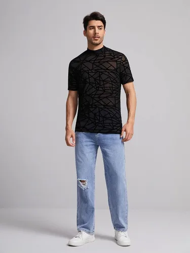 Vista 5 de WDIRARA Camiseta de manga corta con estampado floral para hombre