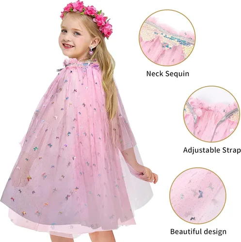 Vista 2 de Latocos Capa de princesa para niñas, capa de princesa con corona de tiara para niñas pequeñas, juego de simulación, Navidad, cosplay, accesorios