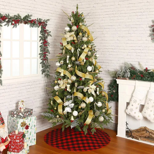 Vista 3 de Sattiyrch Falda para Árbol de Navidad de Cuadros Buffalo de 36 pulgadas, Falda para Árbol de Navidad de Cuadros Buffalo Rojo y Negro