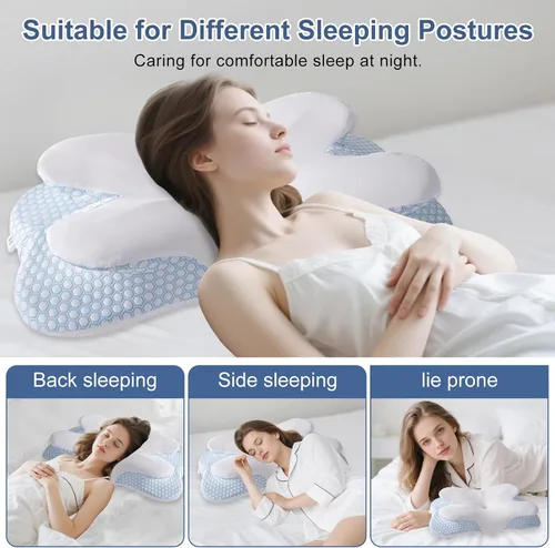 Vista 6 de Almohada cervical de mariposa de espuma viscoelástica para aliviar el dolor de cuello, almohada ortopédica ergonómica para dormir de lado, espalda