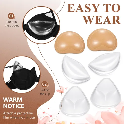 Vista 7 de 3 pares de insertos de brasier de silicona para levantamiento de senos, almohadillas transpirables con efecto de realce de busto, brasier adhesivo