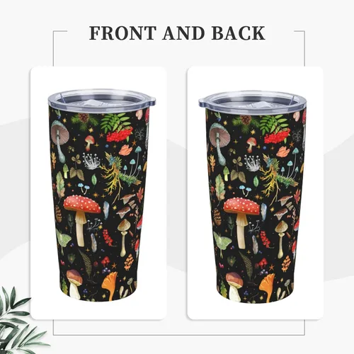 Vista 4 de Taza de hongos, taza de hongos, regalos de hongos, taza de café de 20 onzas, taza de viaje aislada con tapa a prueba de fugas, vaso reutilizable