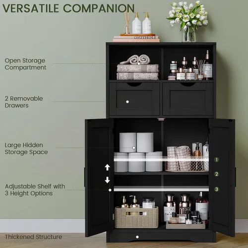 Vista 5 de Iwell Armario de almacenamiento con puertas y estantes, armario de despensa de cocina, gabinetes de baño para sala de estar, cocina, lavandería