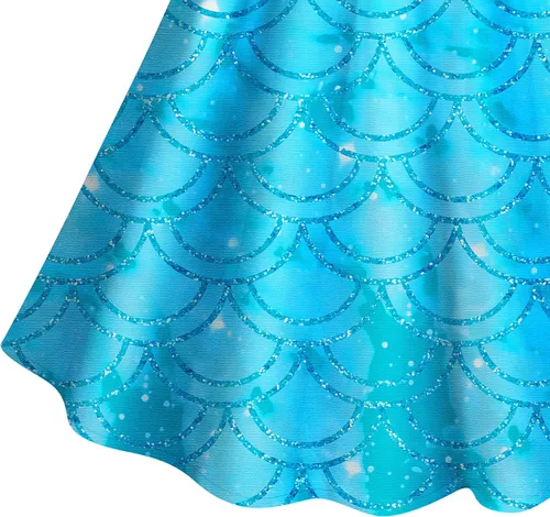 Vista 6 de QASALOP Little Girls Mermaid Princess Dress Toddler Cartoon Dresses Square Neck Ruffles Sleeve Costume Dress Up for 3-8 Years