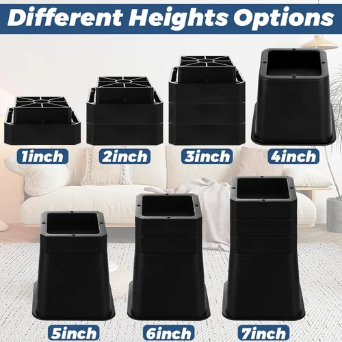 Vista 3 de 20 elevadores de cama resistentes ajustables de 3 a 7 pulgadas, elevadores de muebles en forma de L para sofá, escritorio, patas de gabinete