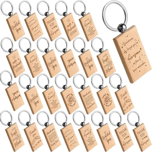 Vista 6 de Queekay 50 piezas de regalo de agradecimiento para empleados para mujeres, regalos de agradecimiento para empleados, llaveros de madera en blanco