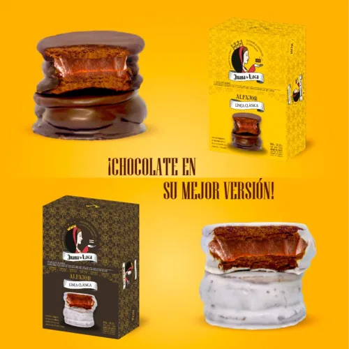 Vista 4 de Juana La Loca Chocolate Alfajor con relleno de Dulce de Leche de Uruguay, 80 g / 2.82 oz (caja de 10)