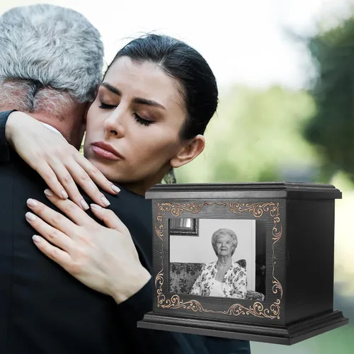 Vista 6 de Urnas de cremación para cenizas humanas de adultos, masculinas o femeninas, urnas conmemorativas funerarias para cenizas con marco para fotos, caja