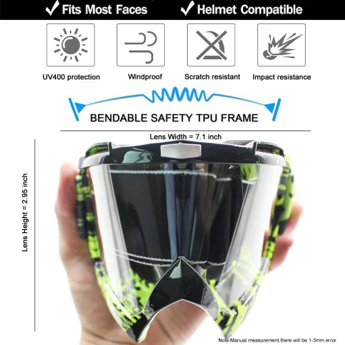 Vista 3 de SPOSUNE - Gafas para motocicleta, ATV, gafas UV400 para motocross, gafas para hombres, mujeres y jóvenes, gafas resistentes al viento y al polvo