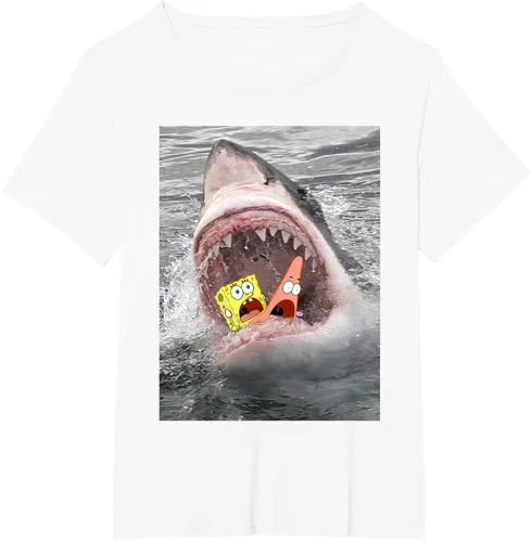 Vista 34 de Camiseta divertida de Bob Esponja con diseño de tiburón y ataque de tiburón para hombres y mujeres Negro