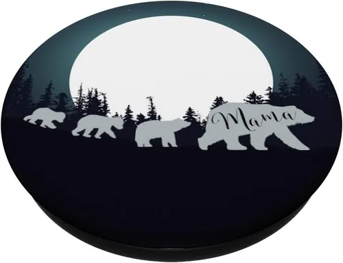 Vista 2 de Mama Bear Pop Socket 3 Cubs & Full Moon Madre Day Gift – PopSockets Grip and Stand for Phones and Tablets