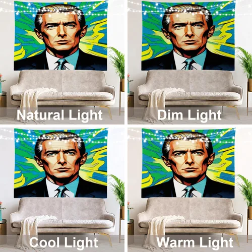 Vista 9 de Shrahala American Election Man Wall Tapestry, Yellow Hair Suit Green Background Wall Hanging Large Tapestry Decoration Polyester Fiber White Hem