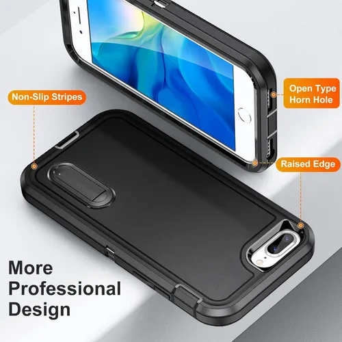 Vista 5 de IDweel Funda para iPhone 8 Plus/7 Plus/6S Plus/6 Plus con soporte, protección resistente, a prueba de golpes, arañazos, ajuste delgado, negro