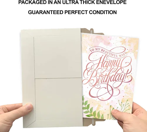 Vista 5 de Prime Greetings Tarjeta romántica de cumpleaños para esposa, hecha en Estados Unidos, ecológica, tarjeta gruesa con sobre de alta calidad de 5 x