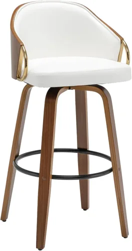 Vista 18 de Taburetes de bar giratorios de 24.8 pulgadas, taburetes de bar de cuero negro, sillas de bar modernas de mediados de siglo con patas de madera