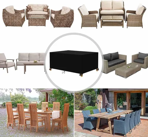 Vista 5 de Fundas para muebles de patio, funda para muebles de mesa al aire libre, impermeable, rectangular, 600D, para terraza, césped y patio trasero, a
