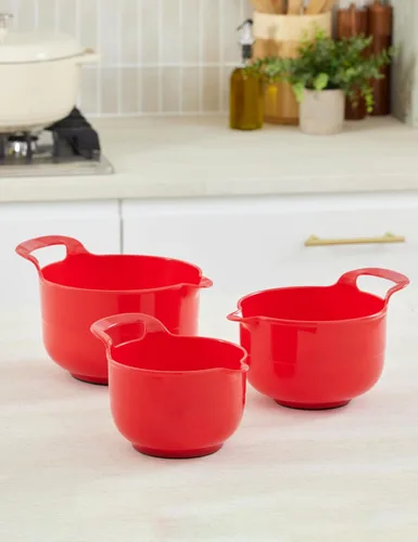 Vista 2 de Norpro 1020, rojo, cuencos para mezclar, juego de 3, 4.5" x 8.75" x 6.75" / 11.5cm x 22cm x 17cm