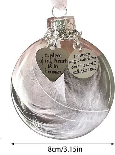 Vista 3 de Adornos conmemorativos para papá, bola de plumas transparente de Navidad - Una parte de mi corazón está en el cielo, regalo de condolencias por