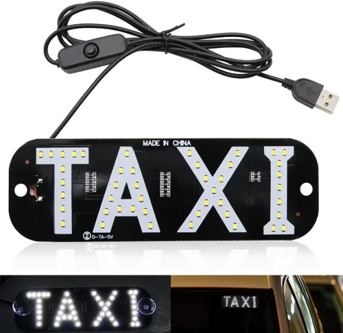 Vista 8 de Luz de señal de taxi botón de encendido/apagado USB, letrero LED brillante para taxi, colocación de ventana de ventosa para taxi automóvil (azul)